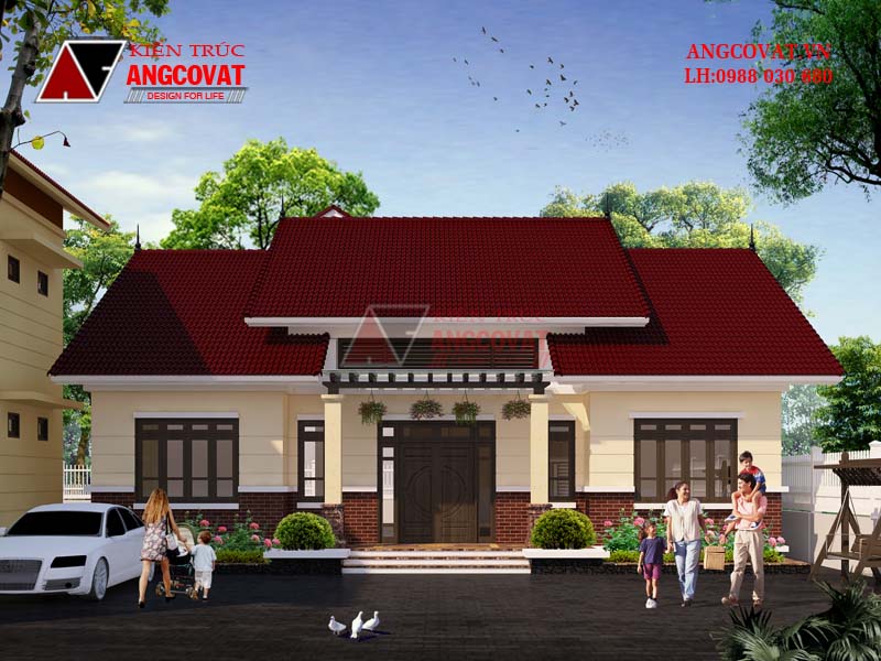 Phối cảnh tư vấn thiết kế nhà ở quê 1 tầng cấp 4 150m2 mái ngói đẹp