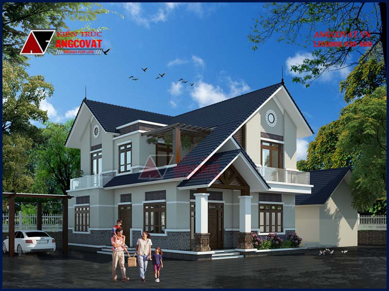 Vẻ đẹp ngoại thất mẫu nhà mái thái 2 tầng 120m2 5 phòng ngủ