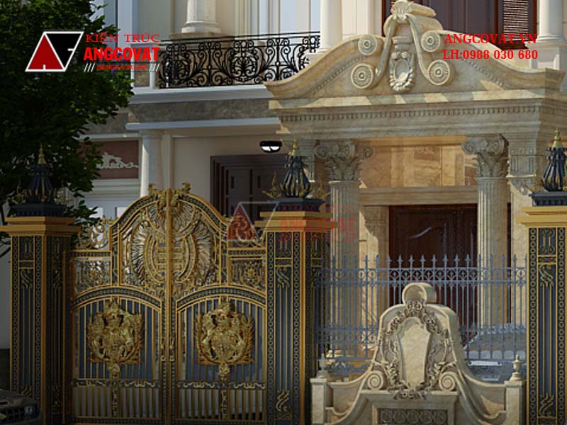 Ngắm nhìn cổng sắt hoành tráng và mái tiền sảnh mẫu xây biệt thự pháp trên đất 8x20
