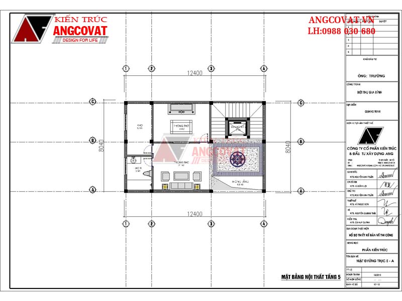 Mặt bằng tầng 5: Bản vẽ xây biệt thự Pháp trên đất 8x20