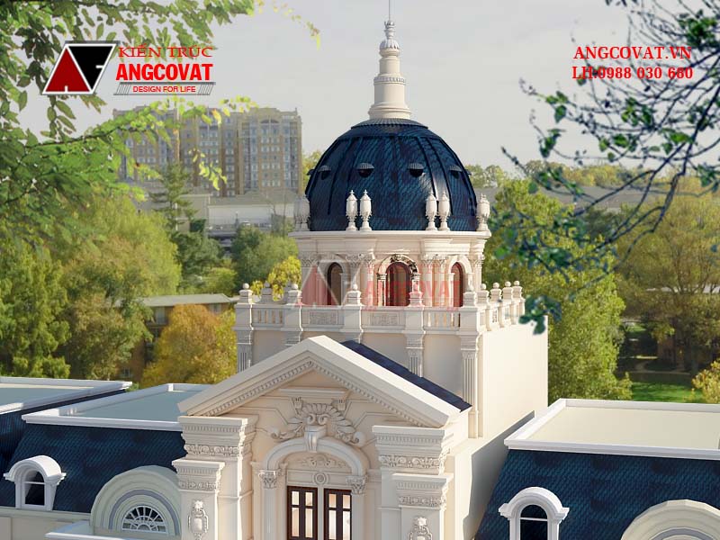 Cận cảnh mái vòm độc đáo mẫu thiết kế xây biệt thự Pháp trên đất 8x20
