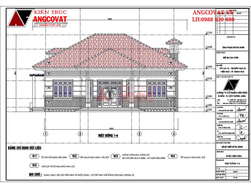 Xây nhà cấp 4 1 tỷ 130m2 3 phòng ngủ mái thái đẹp - Mặt đứng 1-4