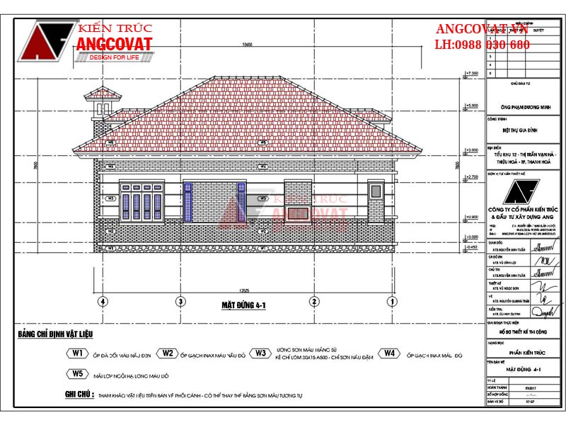 Xây nhà cấp 4 1 tỷ 130m2 3 phòng ngủ mái thái đẹp - Mặt đứng 4-1