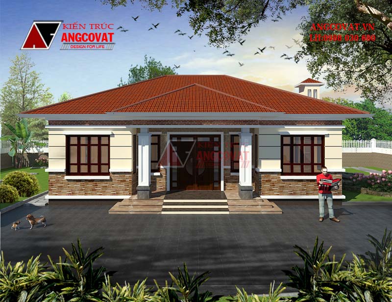 Phối cảnh 2: Xây nhà cấp 4 1 tỷ 3 phòng ngủ mái thái đẹp