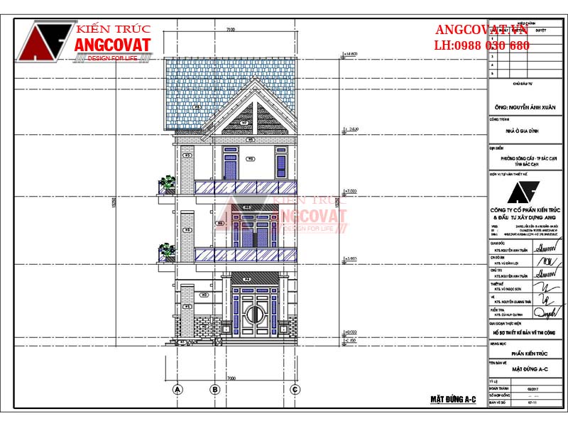 mặt đứng xây nhà 3 tầng trên mảnh đất hình thang