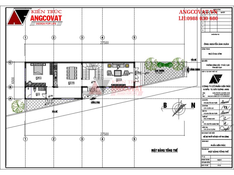 tổng thể mặt bằng xây nhà 3 tầng trên mảnh đất hình thang