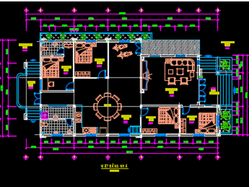 Xin bản vẽ cad nhà cấp 4 đẹp mái thái - Mặt bằng công năng