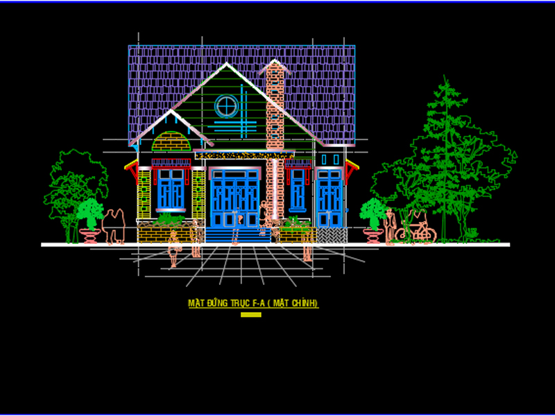 Cách xin bản vẽ cad nhà cấp 4 đẹp mê ly kết hợp mái thái - Mặt chính diện
