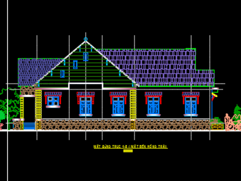 Cách xin bản vẽ cad nhà cấp 4 đẹp mê ly kết hợp mái thái - Mặt đứng bên