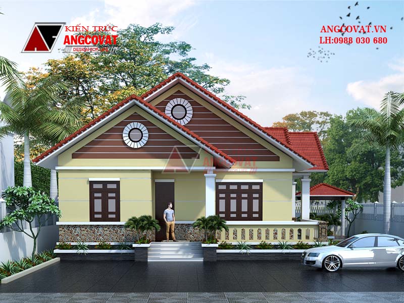 Phối cảnh view 2: Mẫu thiết kế nhà cấp 4 đơn giản mặt tiền 14m ở nông thôn 130m2