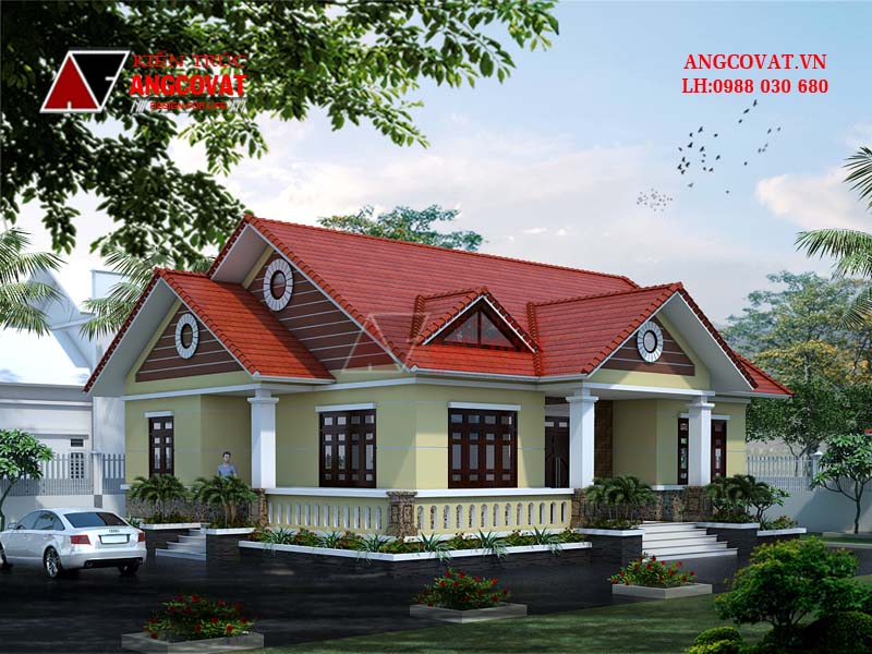 Phối cảnh view 1: Mẫu thiết kế nhà cấp 4 đơn giản mặt tiền 14m ở nông thôn ở Bắc Giang