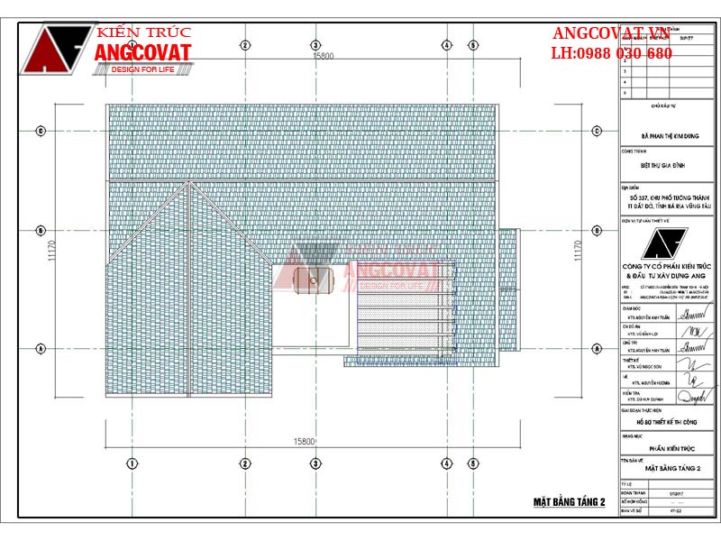 Bản vẽ kiến trúc nhà 10x15m diện tích 120m2 3 phòng ngủ mái ngói thái đẹp - Mặt bằng mái