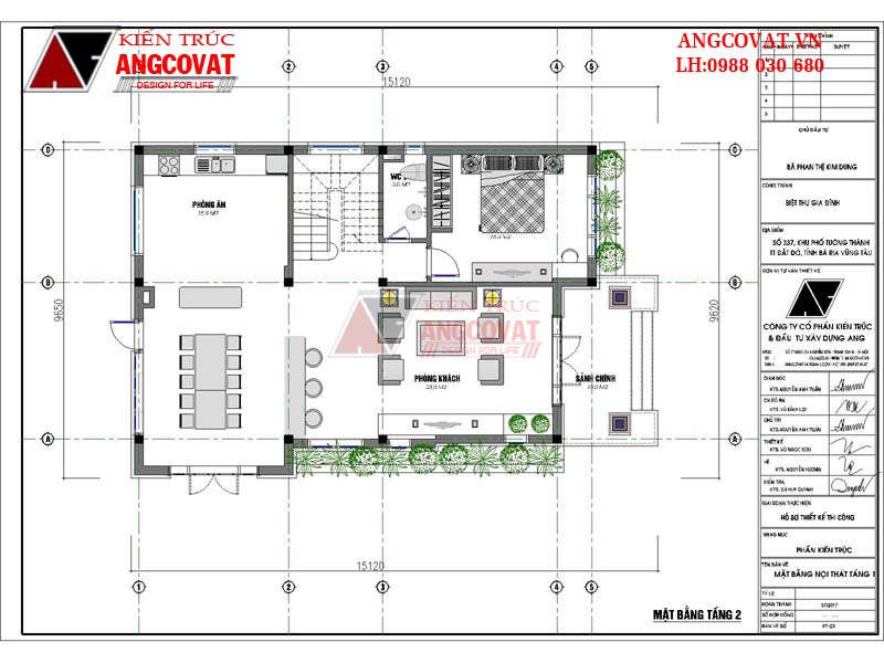 Bản vẽ kiến trúc nhà 10x15m diện tích 120m2 3 phòng ngủ mái ngói thái đẹp - Mặt bằng tầng 1