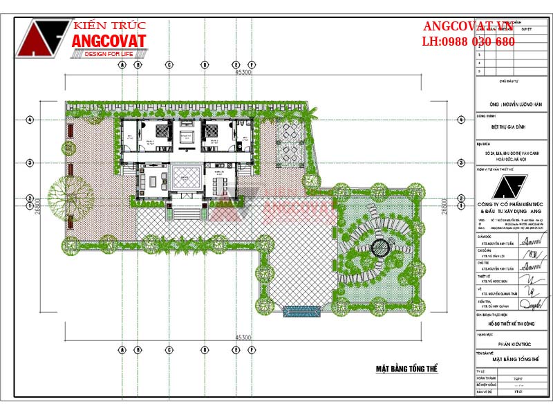 Bản vẽ nhà trệt 2 phòng ngủ diện tích 160m2 mái thái mặt tiền 17m - Tổng mặt bằng