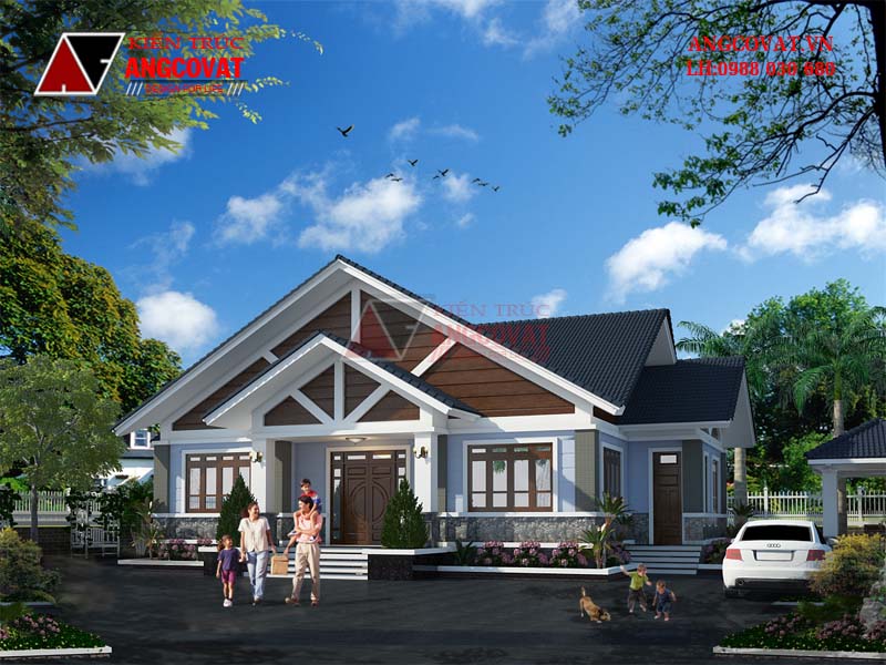 Phối cảnh 1: Bản vẽ nhà trệt 2 phòng ngủ diện tích 160m2