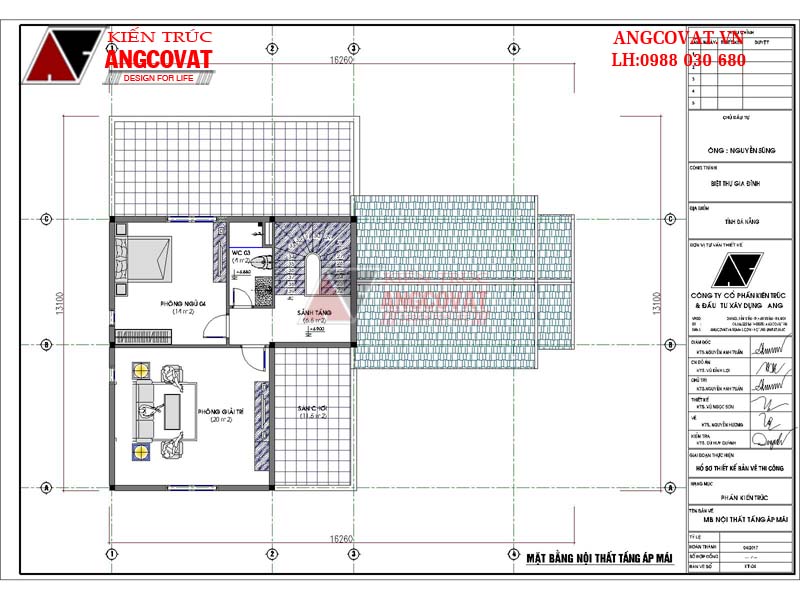 Chi tiết thiết kế nhà biệt thự 2.5 tầng đẹp diện tích 140m2 hiện đại mái thái - Mặt bằng tầng áp mái