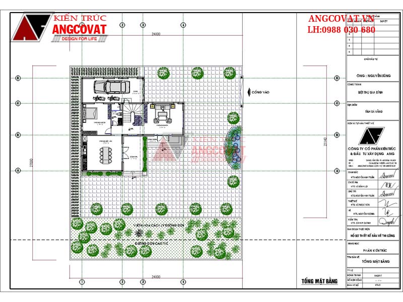 Chi tiết thiết kế nhà biệt thự 2.5 tầng đẹp diện tích 140m2 hiện đại mái thái - Tổng mặt bằng