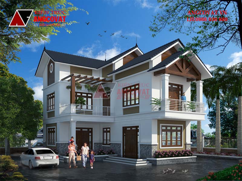 Phối cảnh view 1: Chi tiết thiết kế nhà biệt thự 2.5 tầng đẹp diện tích 140m2