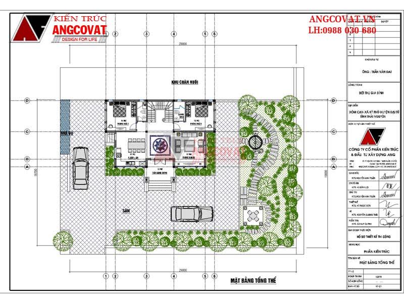 Chi phí thiết kế nhà 2 tầng diện tích 120m2 4 phòng ngủ mái thái đẹp - Mặt bằng tổng