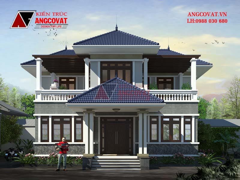 Phối cảnh view 3: Chi phí thiết kế nhà 2 tầng diện tích 120m2 4 phòng ngủ mái thái đẹp