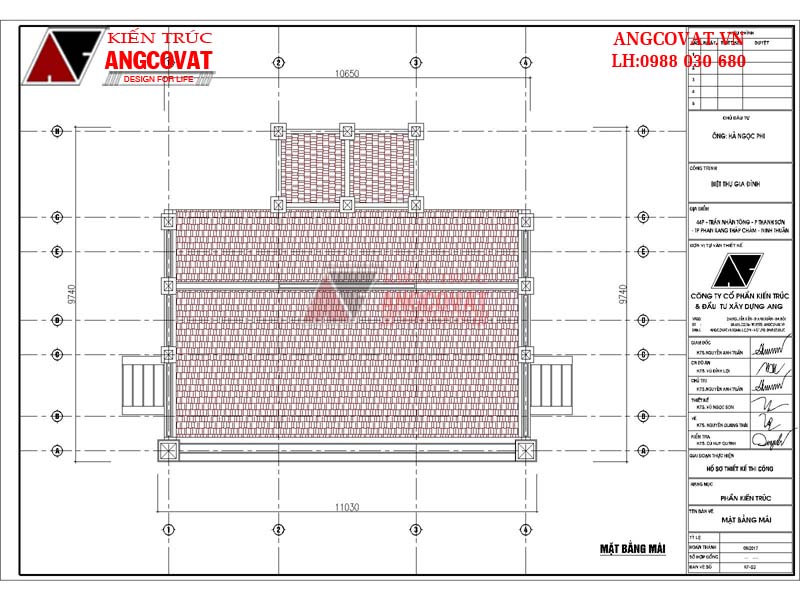 Mẫu bản vẽ thiết kế nhà thờ họ truyền thống diện tích 90m2 3 gian - Mặt bằng mái