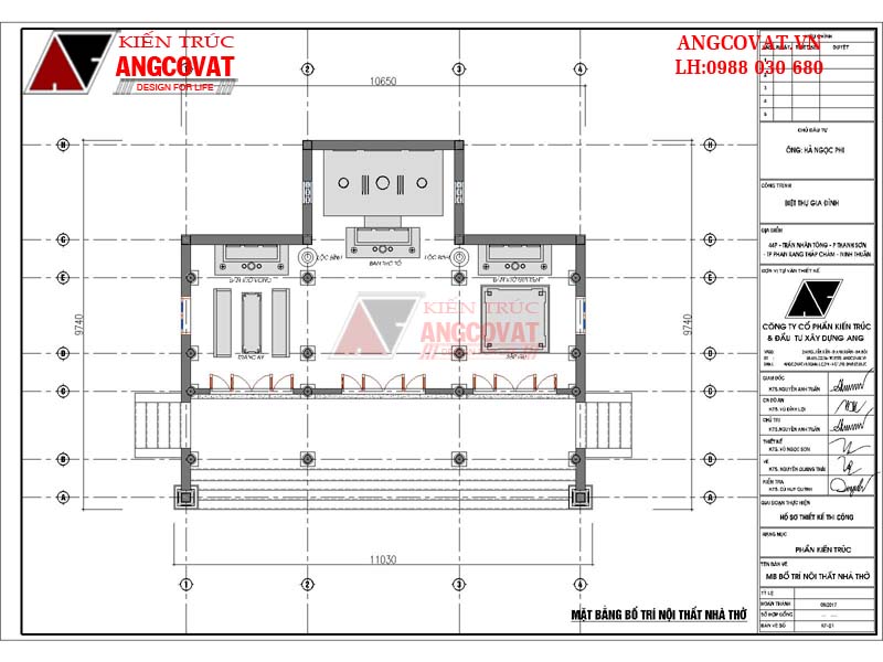 Mẫu bản vẽ thiết kế nhà thờ họ truyền thống diện tích 90m2 3 gian - Mặt bằng nội thất