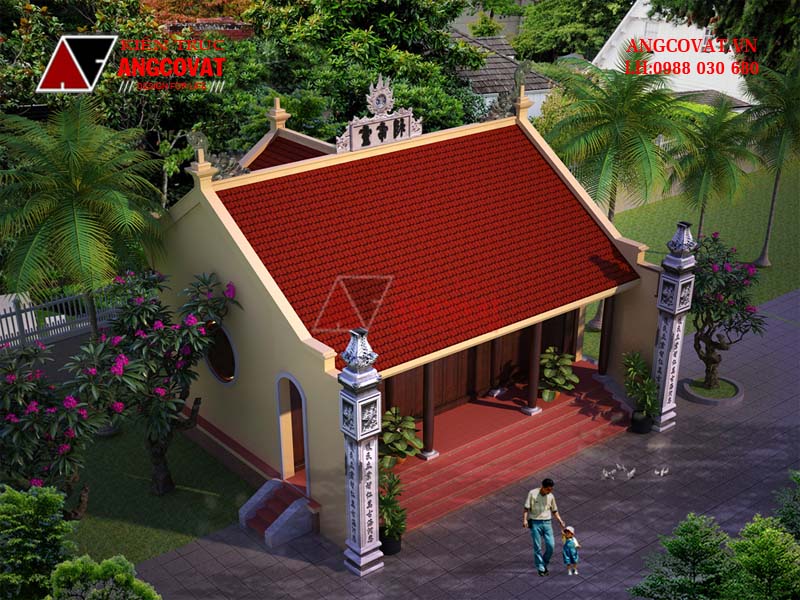 Phối cảnh view 3: Mẫu bản vẽ thiết kế nhà thờ họ truyền thống diện tích 90m2 3 gian