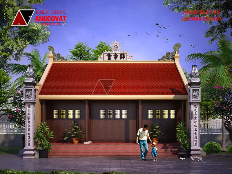 Phối cảnh view 2: Mẫu bản vẽ thiết kế nhà thờ họ truyền thống diện tích 90m2