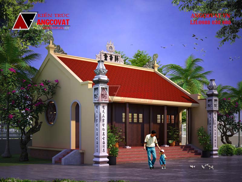 Phối cảnh view 1: Mẫu bản vẽ thiết kế nhà thờ họ truyền thống