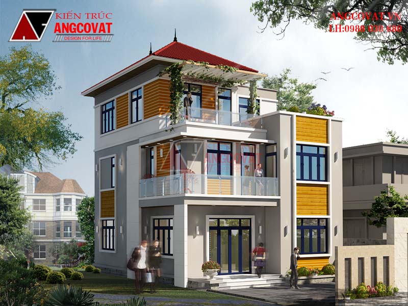 Mẫu nhà 3 tầng mặt tiền 8m hiện đại