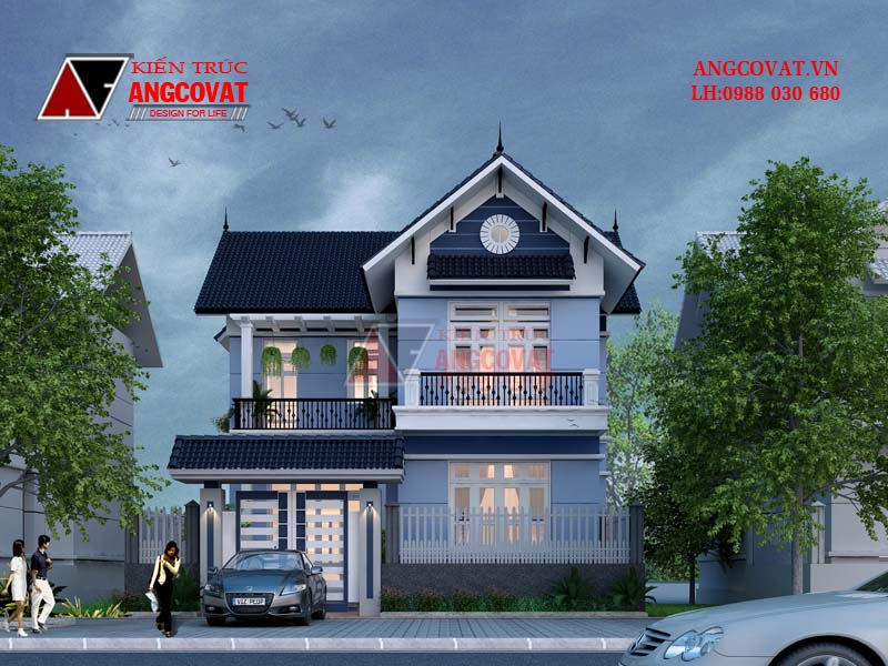 Phối cảnh view 2: Mẫu nhà đẹp 2 tầng mặt tiền 10m chữ L diện tích 70m2 đẹp