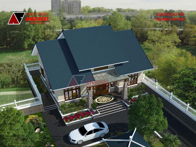 thiết kế nhà mặt tiền 14m 1 tầng mái thái diện tích 160m2