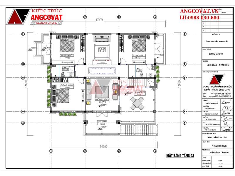 Mẫu nhà sàn 2 tầng diện tích 170m2 mái thái hiện đại 3 phòng ngủ - Mặt bằng tầng 2