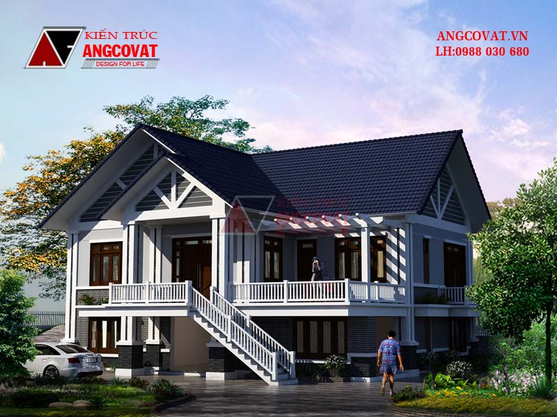 Phối cảnh 1: Mẫu nhà sàn 2 tầng diện tích 170m2