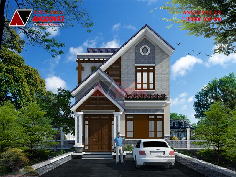 Phối cảnh view 2: Mẫu thiết kế nhà 2 tầng 7x11m diện tích 70m2 3 phòng ngủ