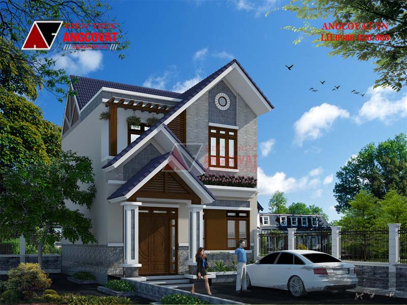 Phối cảnh view 1: Mẫu thiết kế nhà 2 tầng 7x11m diện tích 70m2