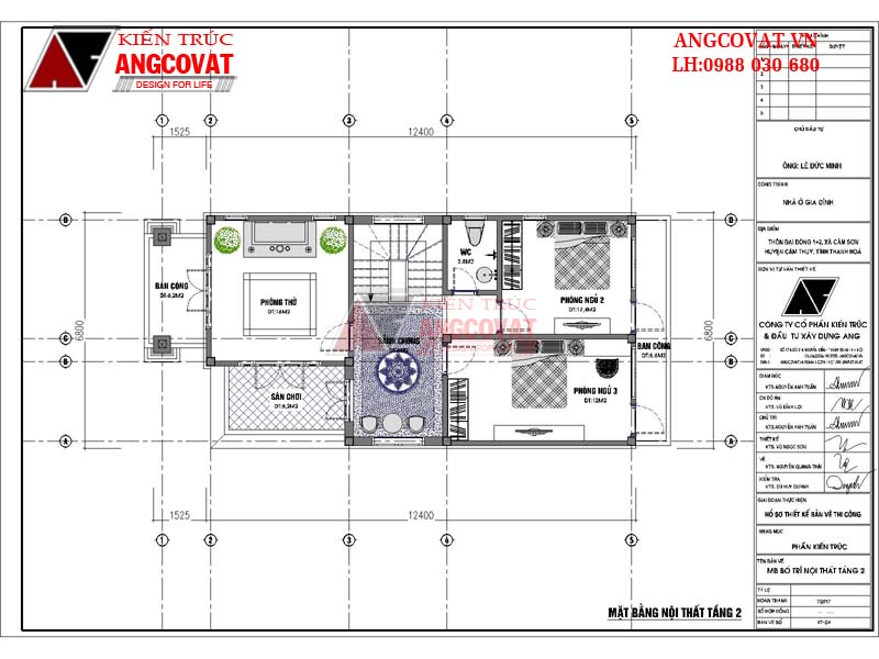 Mẫu thiết kế nhà 2 tầng mặt tiền 7m diện tích 90m2 3 phòng ngủ mai thái - Mặt bằng tầng 2