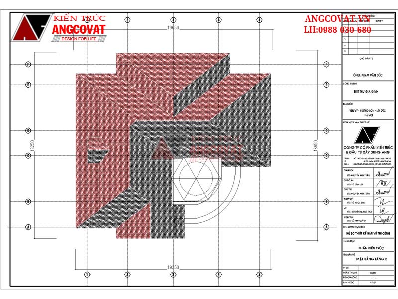 Mẫu thiết kế nhà biệt thự 240m2 phong cách châu Âu 3 phòng ngủ mái thái - Mặt bằng mái