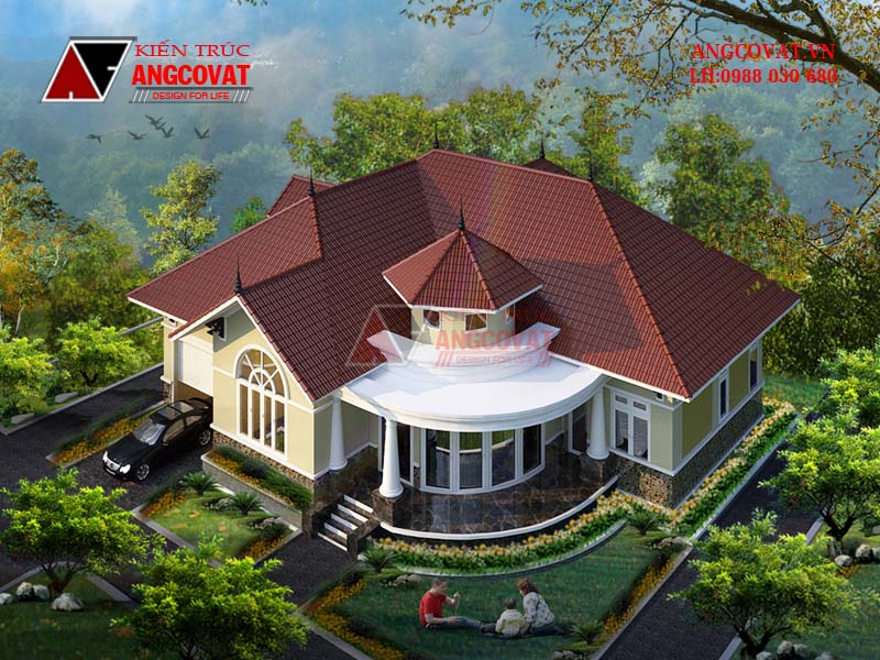 Phối cảnh 3: Mẫu thiết kế nhà biệt thự 240m2 phong cách châu Âu 3 phòng ngủ mái thái