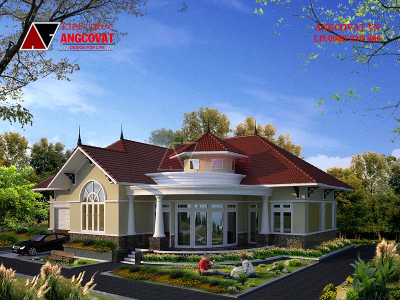 Phối cảnh 2: Mẫu thiết kế nhà biệt thự 240m2 phong cách châu Âu 3 phòng ngủ