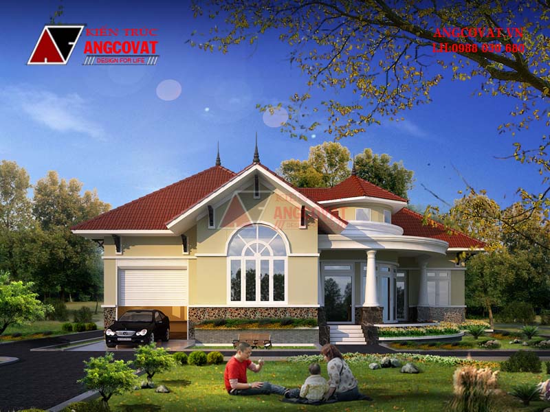 Phối cảnh 1: Mẫu thiết kế nhà biệt thự 240m2 phong cách châu Âu