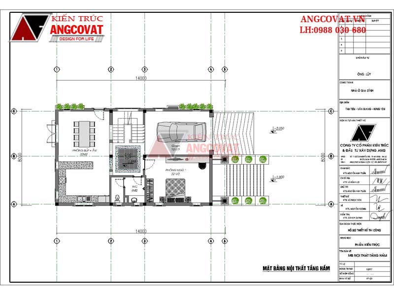 Mẫu thiết kế nhà cấp 4 8x14m 100m2 có tầng hầm 3 phòng ngủ - Mặt bằng tầng bán hầm