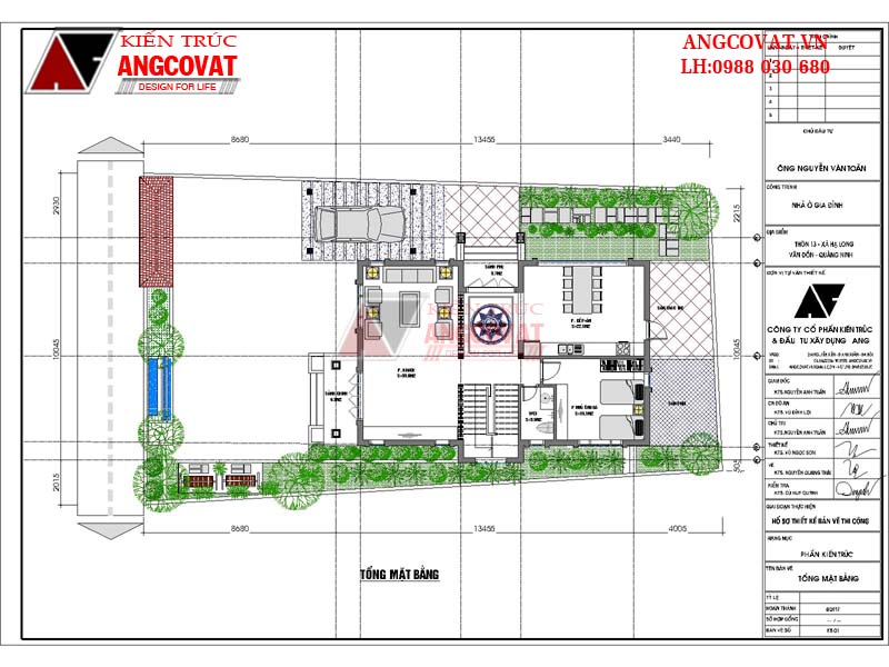 Mẫu thiết kế nhà đẹp 10x15m 4 phòng ngủ 1 phòng thờ mái ngói - Tổng mặt bằng