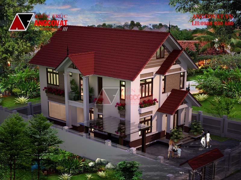 Phối cảnh 3: Mẫu thiết kế nhà đẹp 10x15m 4 phòng ngủ 1 phòng thờ mái ngói