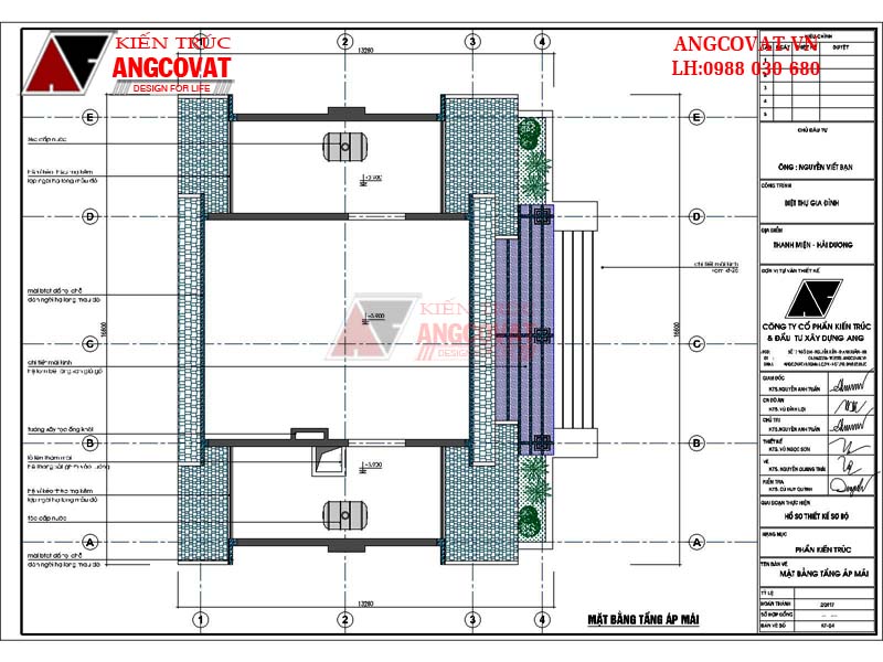 Mẫu thiết kế nhà vườn 3 phòng ngủ 1 tầng diện tích 180m2 - Mặt bằng tầng áp mái