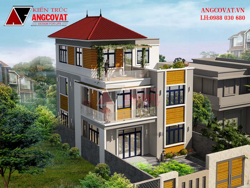 Mẫu nhà 3 tầng mặt tiền 8m hiện đại