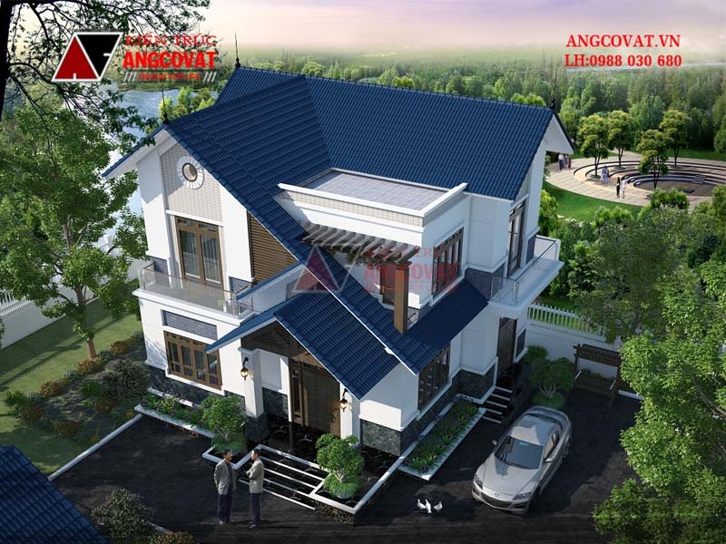 kiến trúc nhà 2 tầng 4 phòng ngủ 1 phòng thờ đẹp