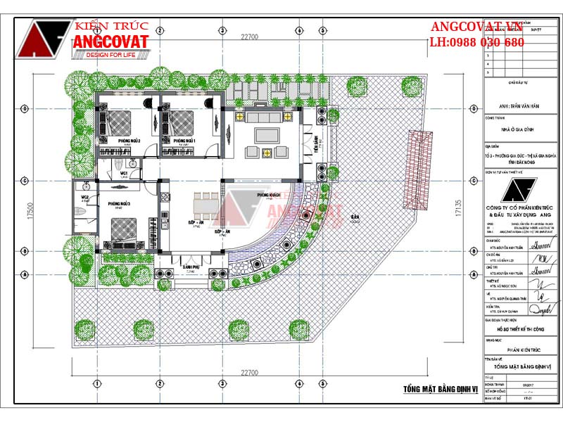 Mẫu thiết kế nhà 1 tầng 160m2 3 phòng ngủ mặt tiền 13m tân cổ điển - Tổng mặt bằng