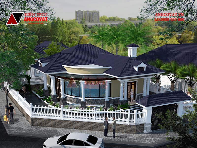 Phối cảnh view 3: Mẫu thiết kế nhà 1 tầng 160m2 3 phòng ngủ mặt tiền 13m tân cổ điển