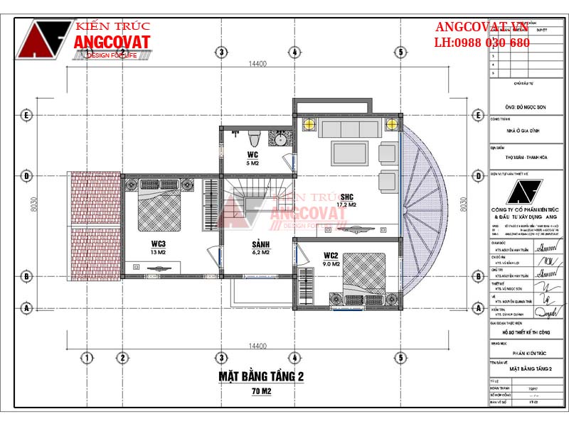 Thiết kế nhà 1 tầng diện tích 70m2 3 phòng ngủ mái thái ở quê 2 mặt tiền - Mặt bằng tầng 2